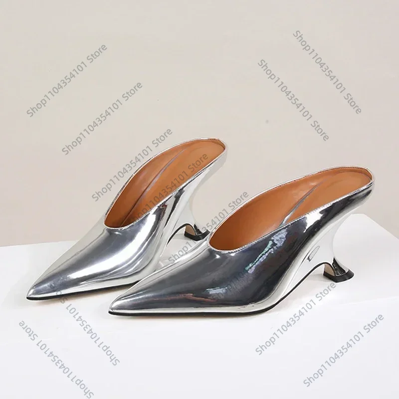 

2025 New Pointed Toe Women Slippers Shoes Designer Shallow Wedges High Heels Banquet Mule Zapatos De Mujer