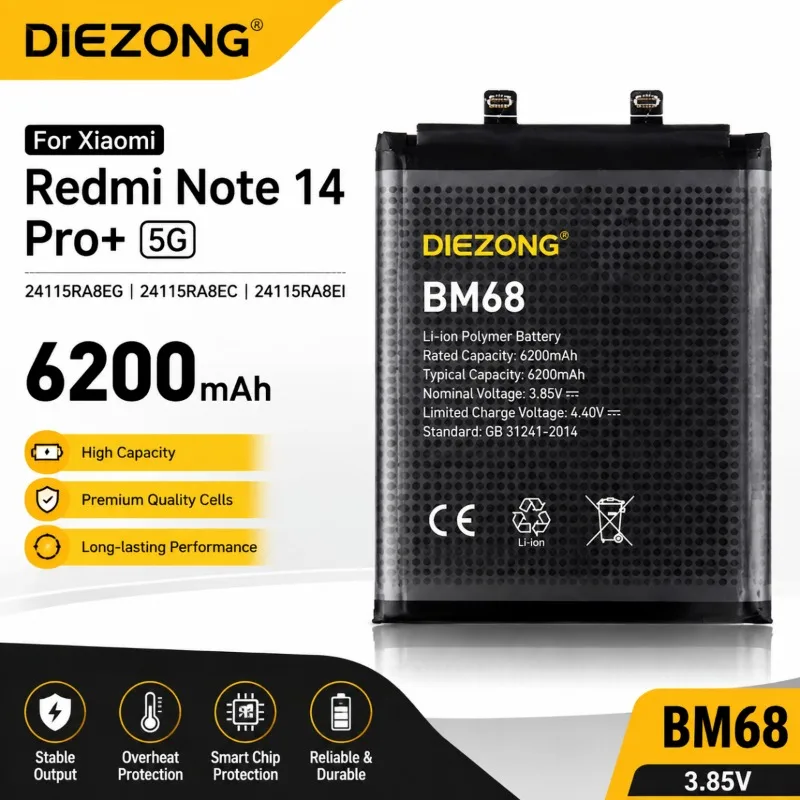 Hot‑selling in‑stock items3.85V 6200mAh BM68  BM68 For Xiaomi Redmi Note 14 Pro+ 5G 24115RA8EG 24115RA8EC 24115RA8EI Battery