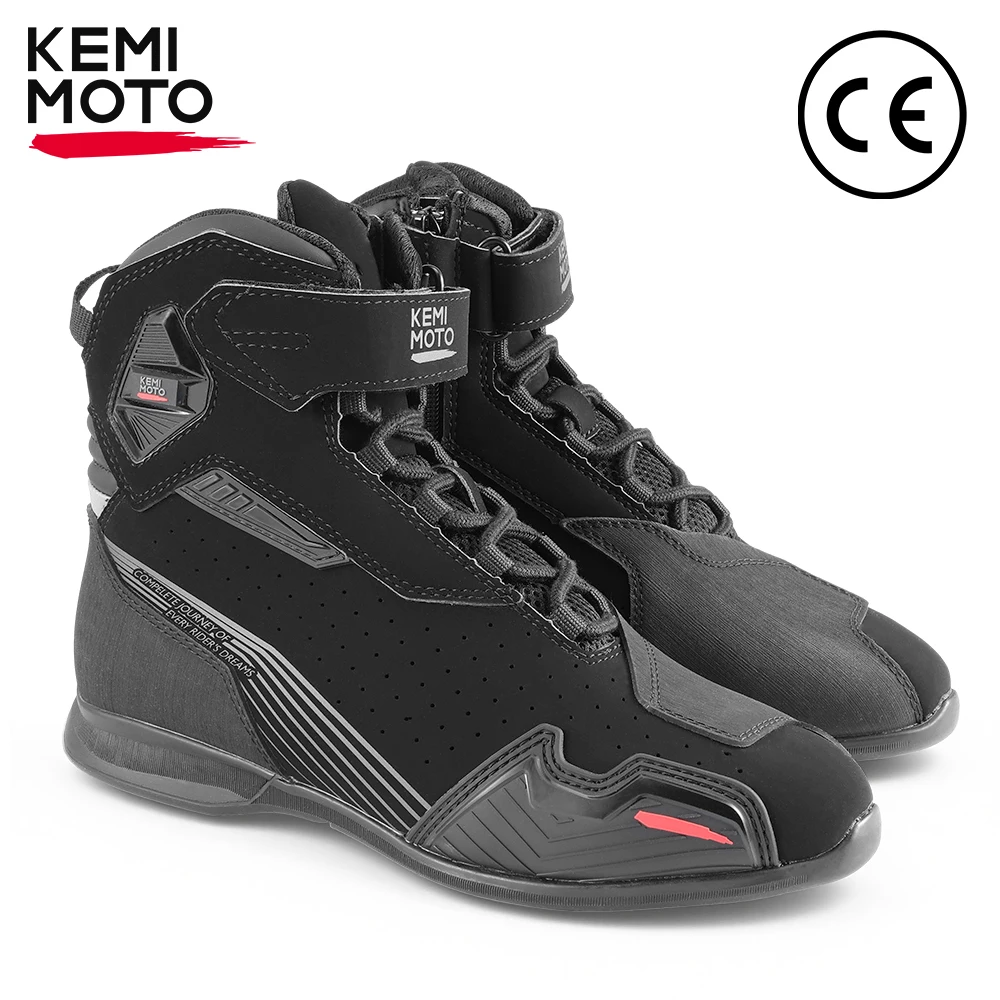 KEMIMOTO Motorcycle Riding Shoes Men Ankle Boots Microfiber Suede Upper Reinforced Protection Breathable Reflective Street Gear