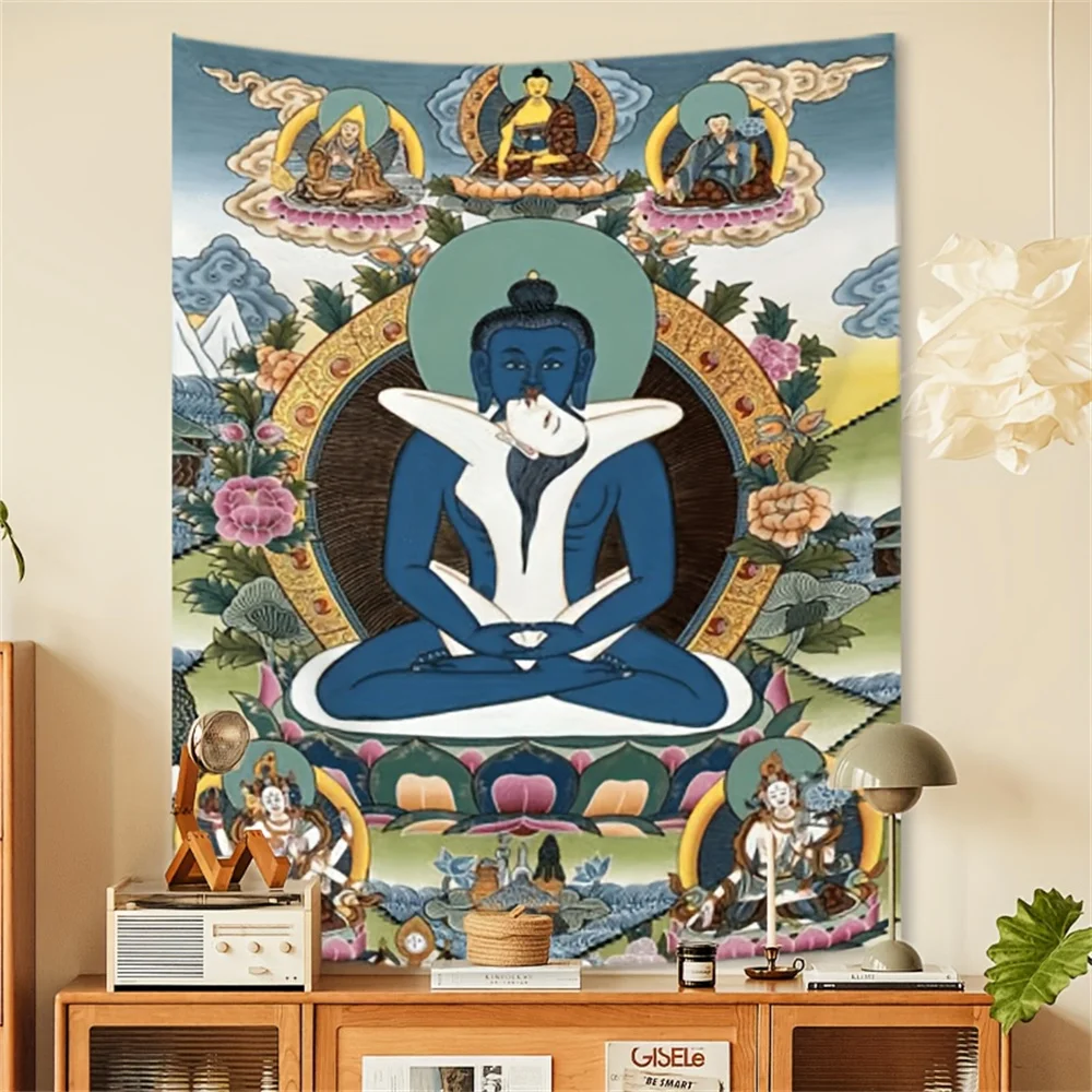 Tantric Yab-Yum Wall Tapestry Tibetan Buddha Thangka Spiritual Mandala Poster Wall Hanging Enlightenment Meditation Room Decor