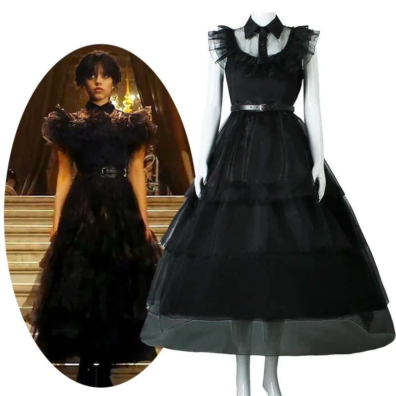 

Christesday dolams cosplay costume women Black short sleeve dress girls gothic dresses Carnival Halloween party costume wig