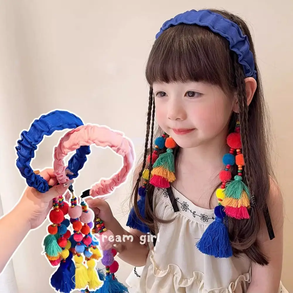 Retro Exotic Ethnic Style Headband Retro Cloth Tassels Hairdband Hair Ball Headwear Bohemian Headbands Festival Head Jewelry