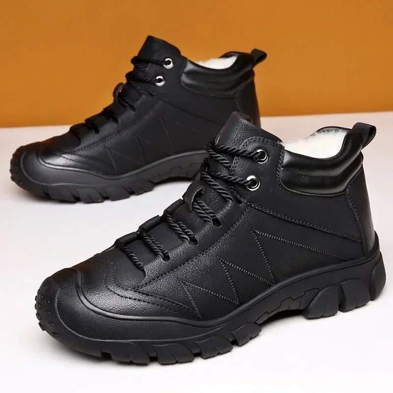 Cotton Shoes Men Winter Plush Thickened Warm High Top Soft Sole Leather Waterproof Casual Snow Boots Comfortable Travel 2024