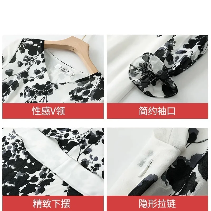 Ink Painting Long-Sleeved Chiffon Dress Women 2023 Spring Summer New Temperament Is Thin and Long Large Swing Holiday Long Skirt