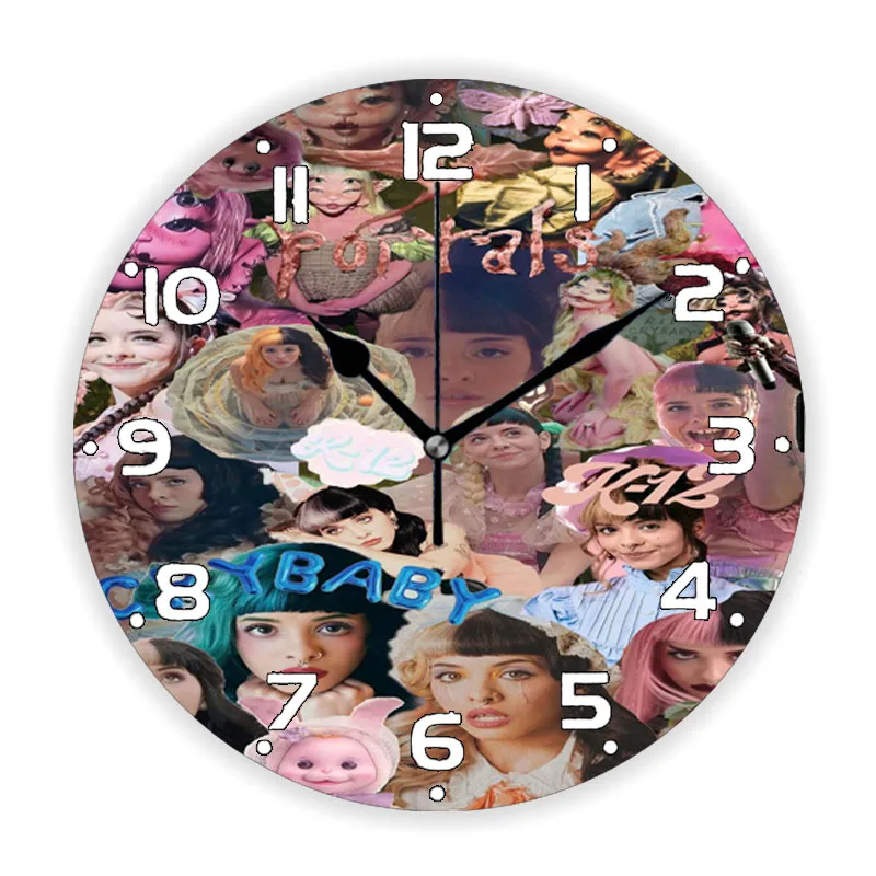 Cool Melanie Martinez cartel reloj de pared para sala de estar decoración del hogar llorones de bebé redondo grande reloj de pared accesorios regalo de seguidor