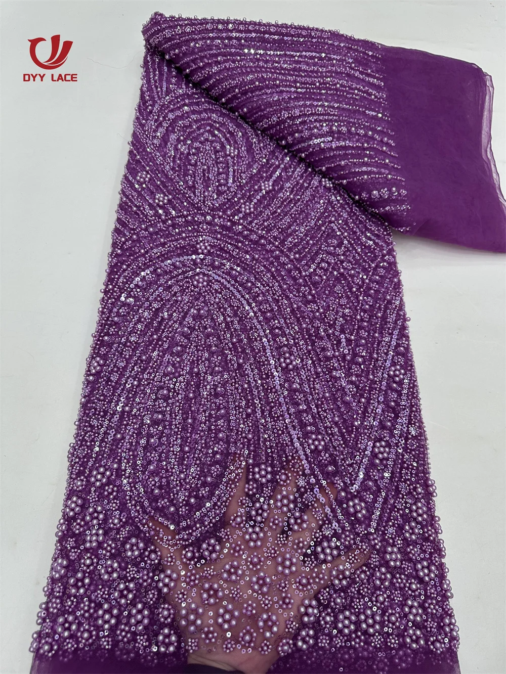

Latest African Beaded Lace Fabric 2025 High Quality Lace French Luxury Sequins Groom Embroider Lace Fabric For Wedding Dress