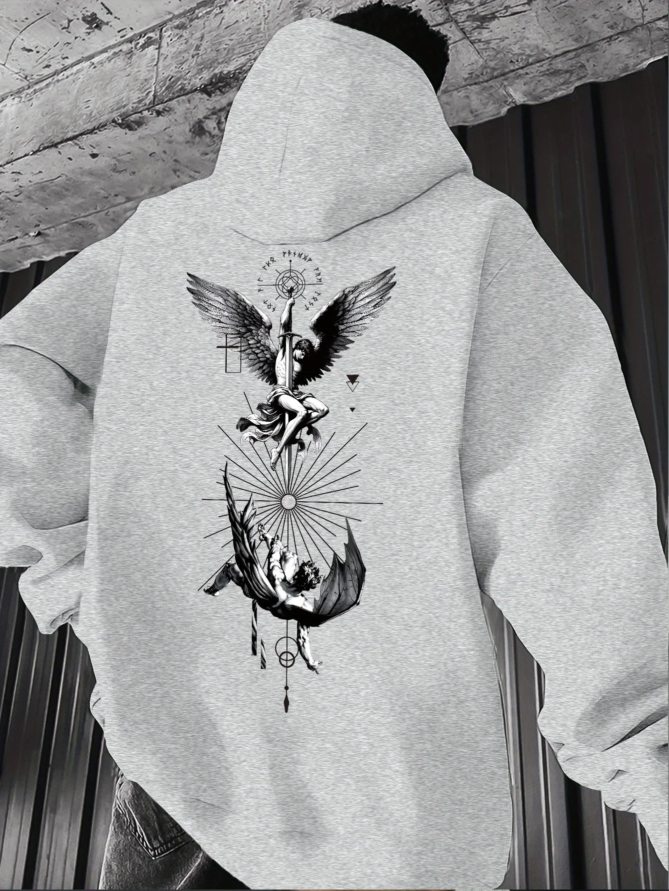 Men'S Gothic Angel And Tarot Print Hooded Sweatshirt - Long-Sleeved Casual Pullover Shirt，Multifunctional Street Style