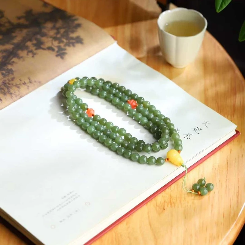 

Natural Hotan Jade Ruoqiang Yellow Old Material Versatile 108 Bead Chain Necklace