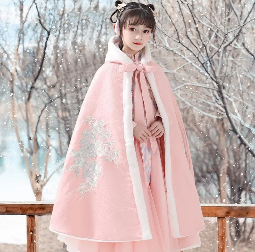 Chinoiserie Child Girl Cape White Elegant Wedding Cloaks Bridal Faux Fur Winter Wedding Accessories Bridal Wraps Bridal Cedding