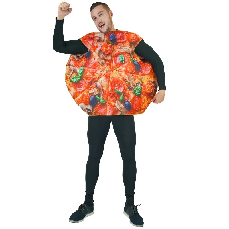 Unisex Erwachsenen Pizza Kostüm Halloween Party Männer Cosplay lustige Essen Overall Kostüm leckere runde Pizza Maskottchen Anzüge