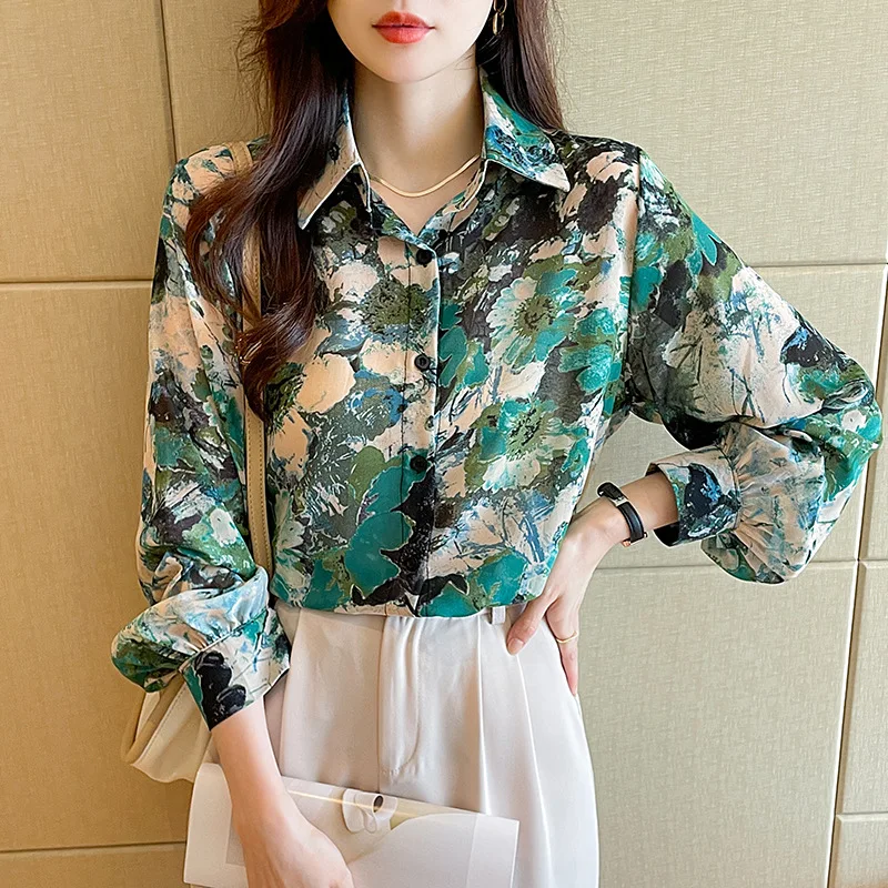 

French new women's long-sleeved shirt color rendering chic summer shirt women's lantern sleeve top