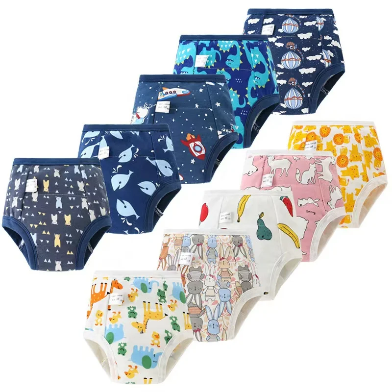 4PCS New Cute Cotton Baby Toddler Toilet Training Pants Waterproof Potty Learning Shorts Underwear For Children Boys Girls