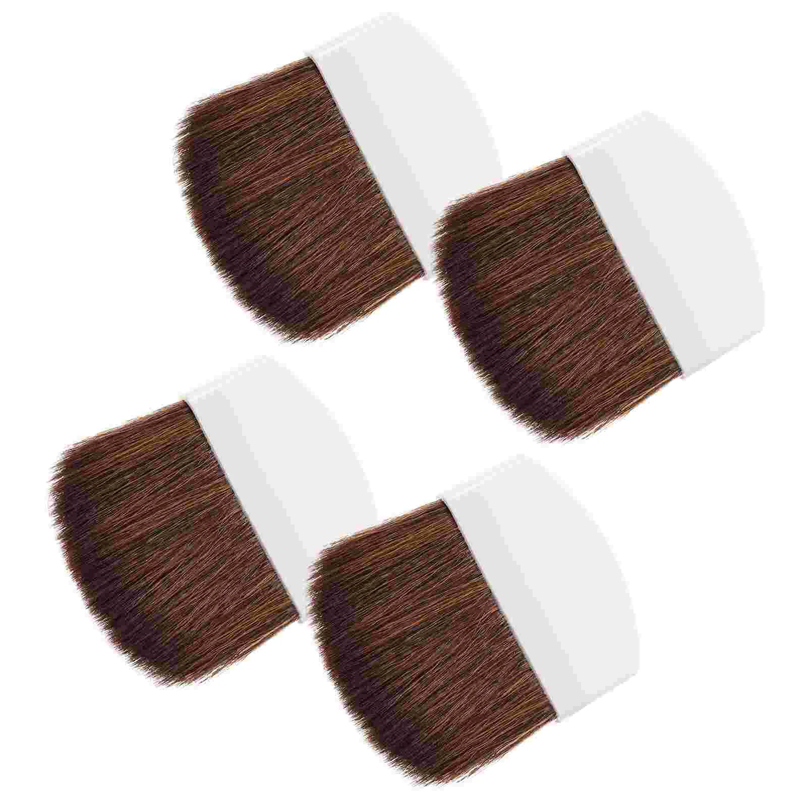 Semi-circular Square Flake Flat Powder Brush Blush Mini Makeup 4pcs (black Handle Brown Hair) Women Small Sunscreen