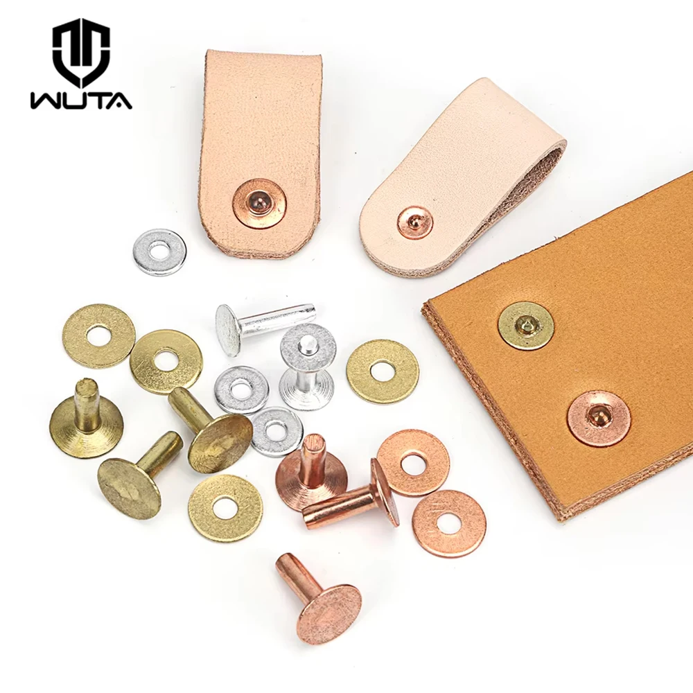 WUTA 10 peças conjunto de rebites e rebarbas de couro de alta qualidade, rebites de latão sólido, pinos de rebite de alumínio, fixadores de tachas permanentes, acessórios faça você mesmo, artesanato, cinto, cabresto, f
