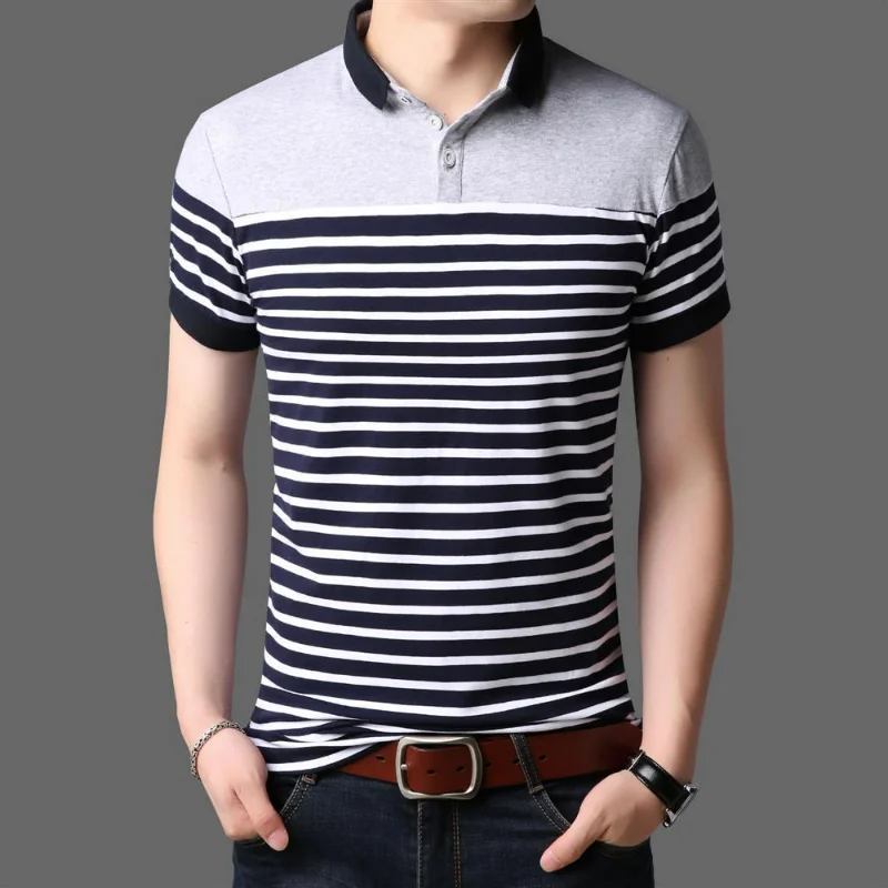 

Summer Fashion Men Short Sleeve Striped Polo Shirts Korean Big Size Male Clothes T-shirt Streetwear Business Casual Loose Tops