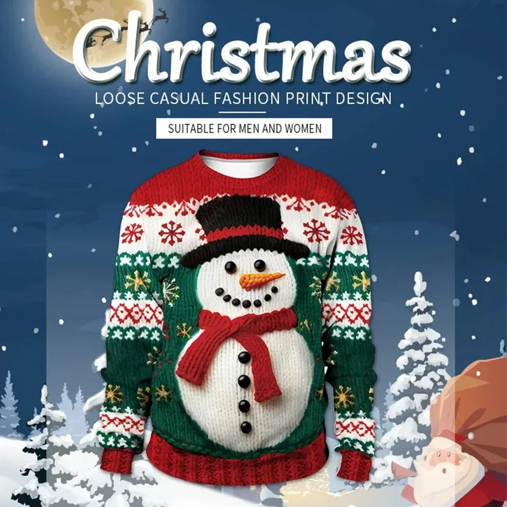 Christmas Sweaters Green Jumpers 3D Funny Printed Holiday Party Xmas Sweatshirt Tops for Party Birthday Xmas Sweatshirt 2024