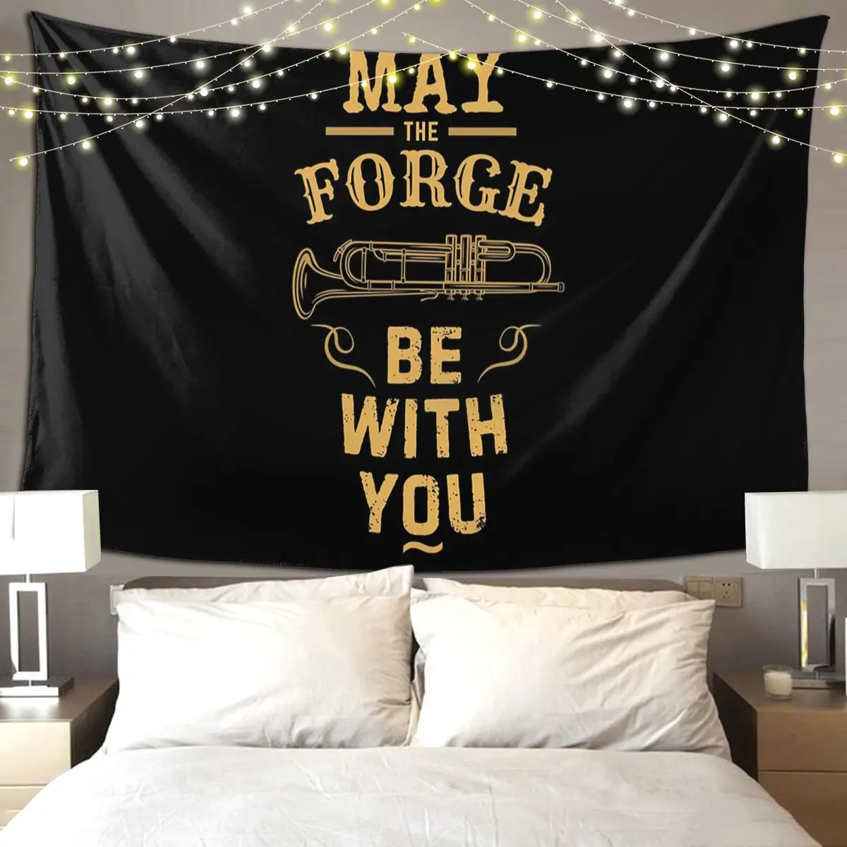 Trumpet May The Forge Be With You Tapestry Art Wall Hanging Aesthetic Home Decoration Tapestries for Living Room Bedroom