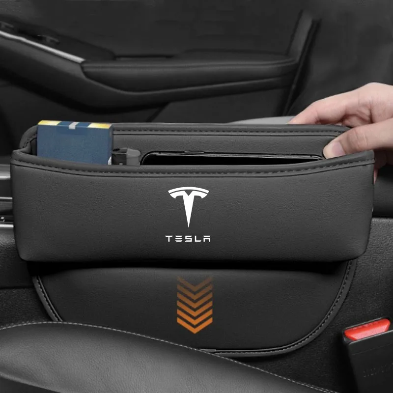 

Leather Car Seat Gap Organizer Crevice Side Storage Box Filler Side Storage Pocket for Tesla Model 3 Model S X Y Style Roadster