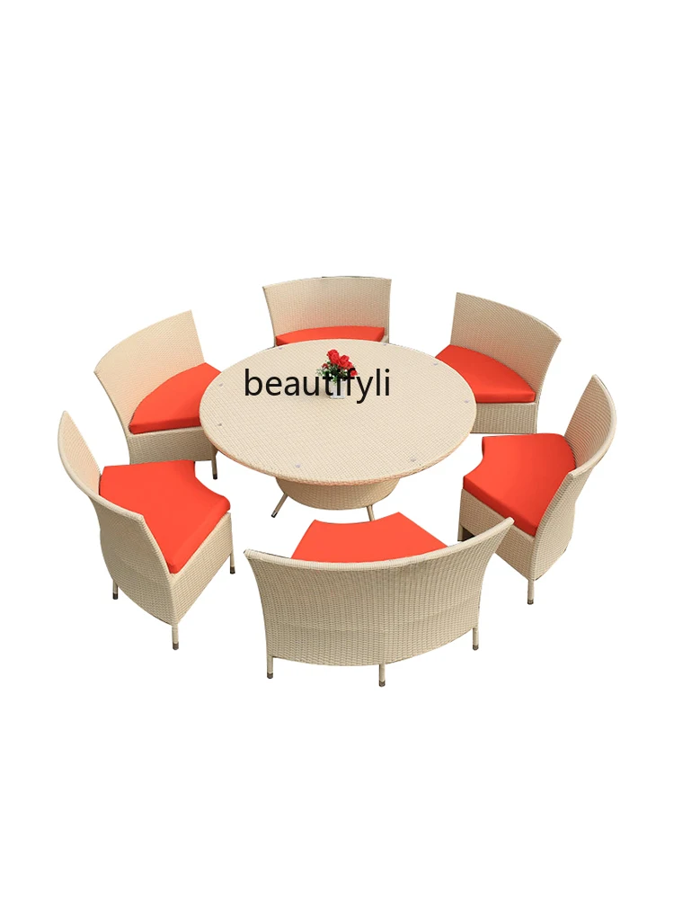 Rattan Woven Table and Chair Outdoor Courtyard Furniture Villa Outdoor Garden Rattan Chair Outer Swing Creative round Table