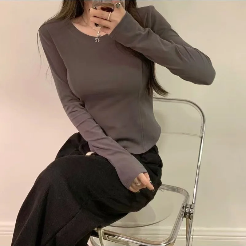 Women French Style Irregular Long Sleeve T Shirt Women Autumn New Unique Fishbone Slim Fit Versatile All Match Thermal Top