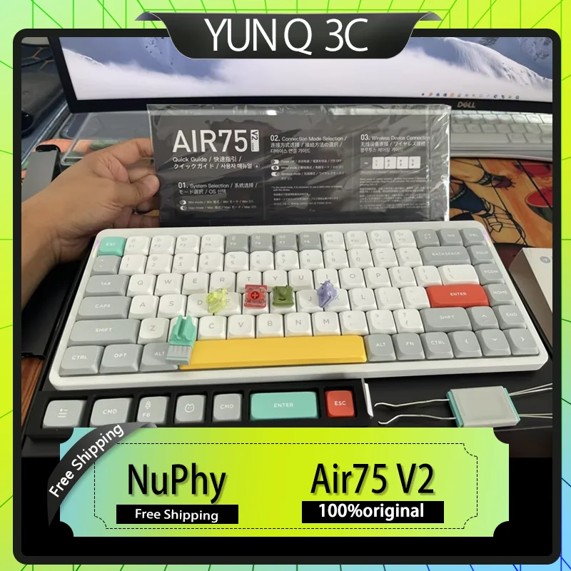 

НОВАЯ низкопрофильная механическая клавиатура Nuphy Air75 V2, беспроводная трехрежимная ультратонкая бесшумная клавиатура для ноутбука Mac, офисной игровой клавиатуры