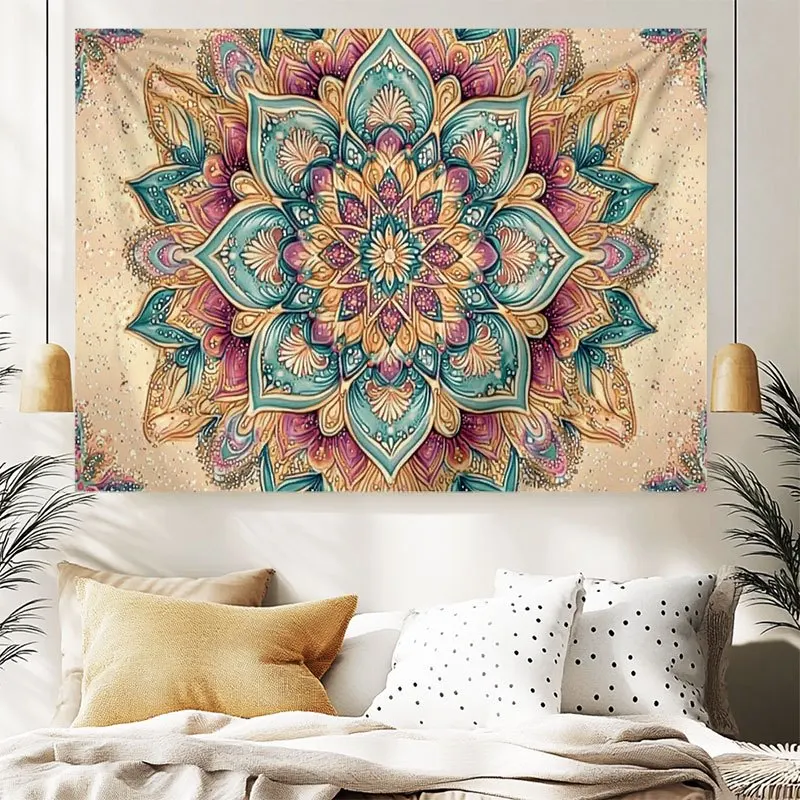 VIKAMA Bunter Mandala-Wandteppich, blau-grün, Neonmuster, Wohnzimmer, Schlafzimmer, böhmische dekorative Kunst, Wandhintergrund