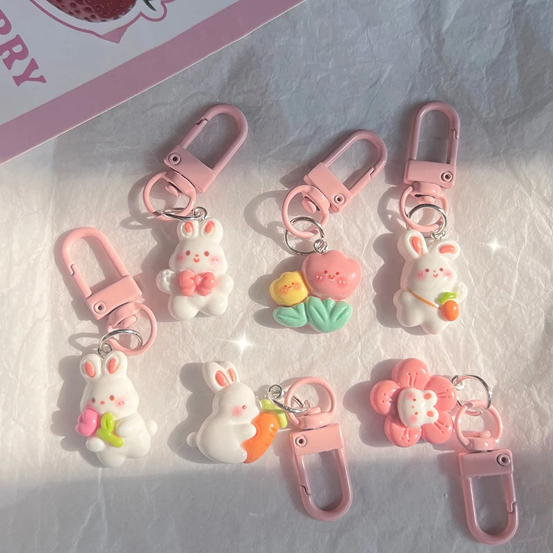 Porte-clés lapin mignon Kawaii, 1 pièce, pendentif Animal de dessin animé, décoration de sac à dos pour fille, bijoux, cadeau pour meilleur ami