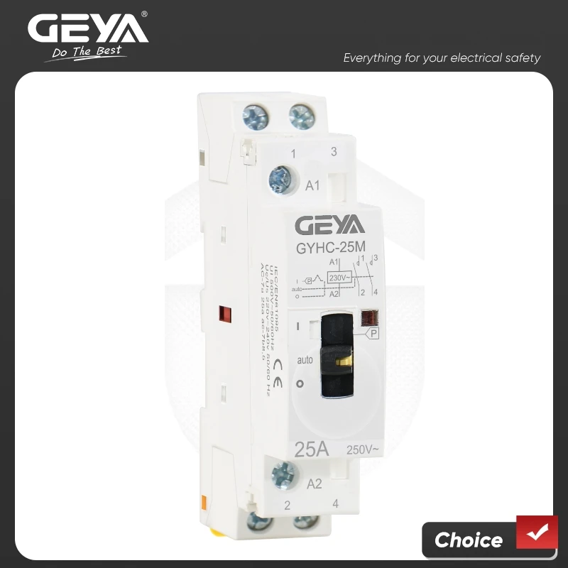 GEYA Manual Contactor  2P 16A 20A 25A 2NO or  2NC 220V 50/60Hz Manual Control Home Use AC Contactor Din Rail Type