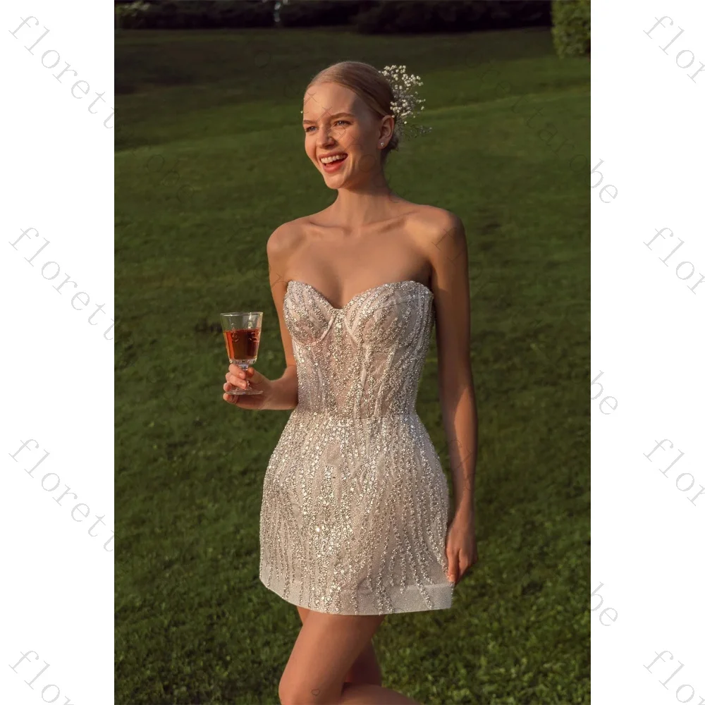 Customized Exquisite Sparkle Mini Wedding Dresses with Detachable Tulle Collar Fashion Beaded Sequine Princess Evening Gown 2026