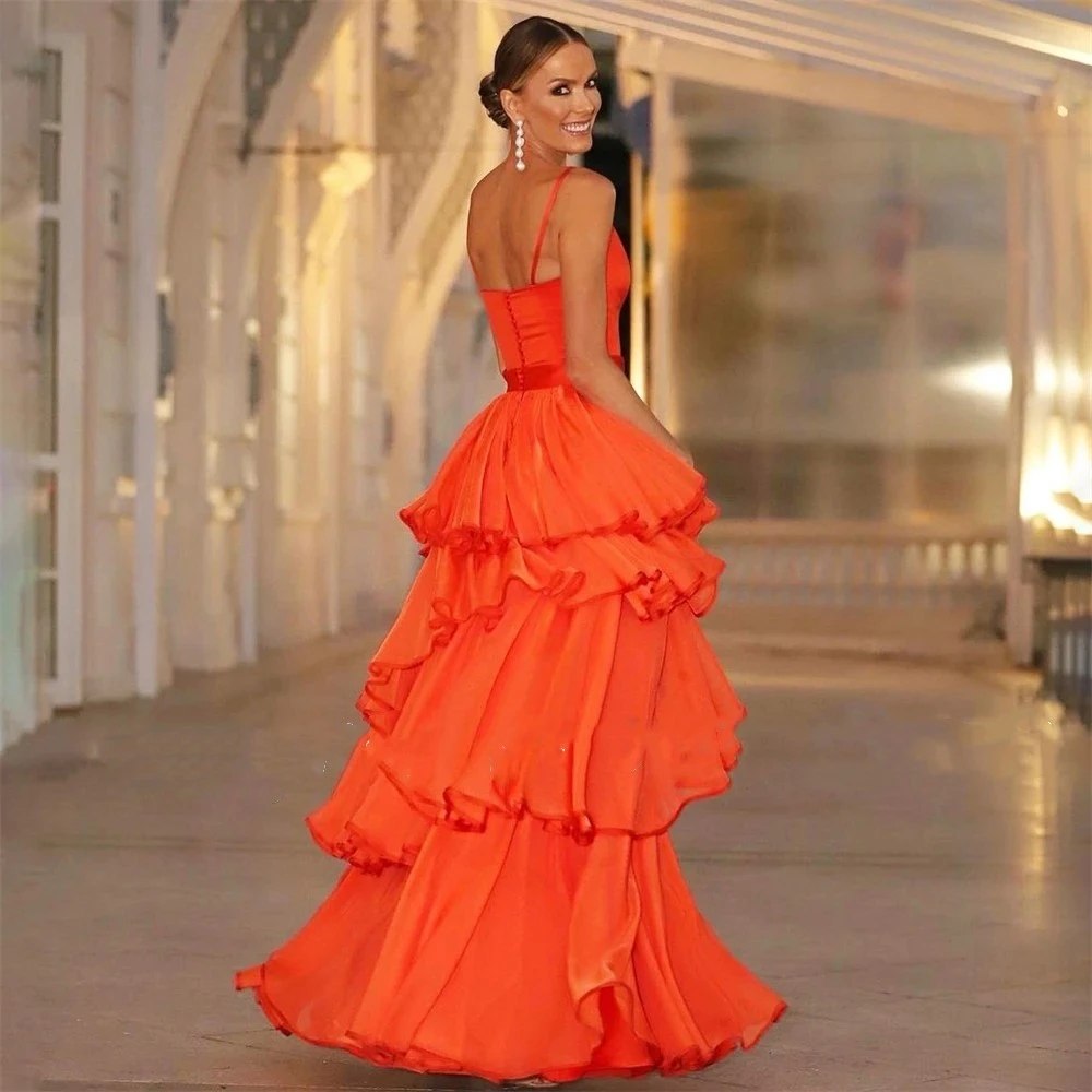 Tulle Spaghetti Straps Strapless Tiered Ruffles Prom Dresses Sleeveless Backless Corset Ball Gowns A-line Long Evning Gowns