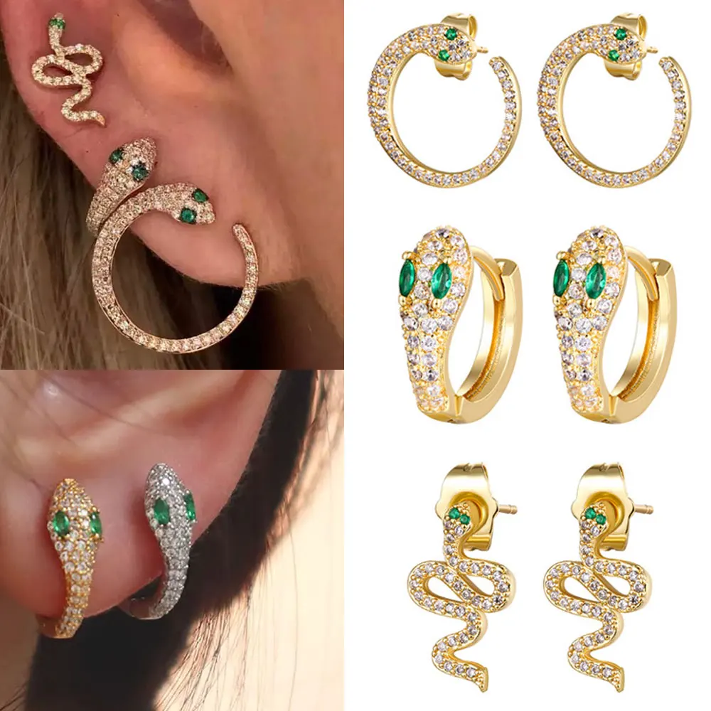 Vintage Green Zircon Eyes Snake Piercing Earring for Women Helix Lobe Orbital Ear Piercing Party Ear Accessories Fashion Jewelry