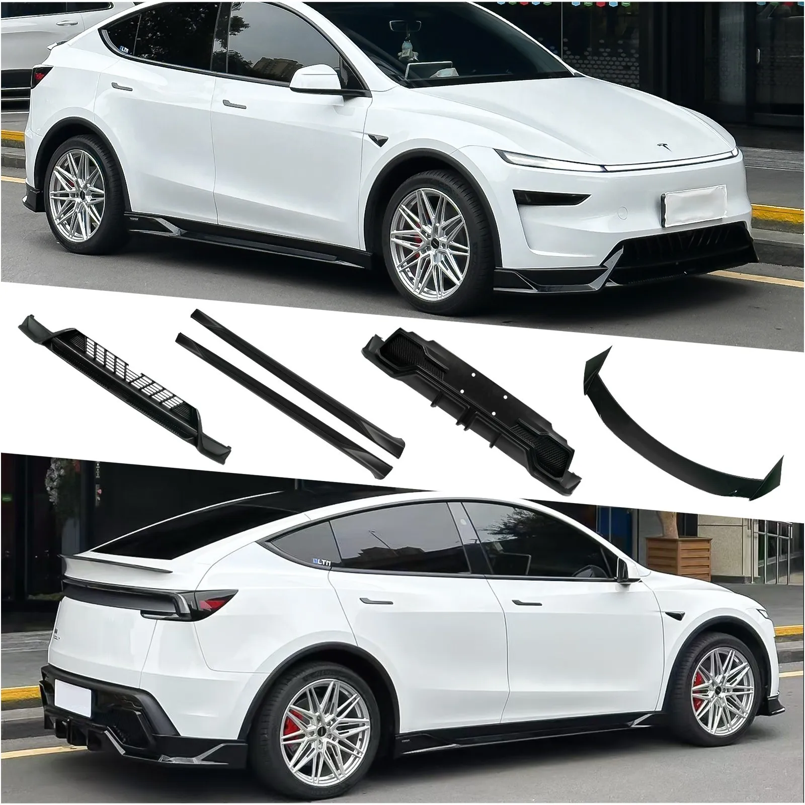 Yofer Glänzend Schwarzes Karosserie-Kit für 2025-2026 Tesla Model Y Juniper Frontspoilerlippe Seitenschweller Heckdiffusor Zubehör