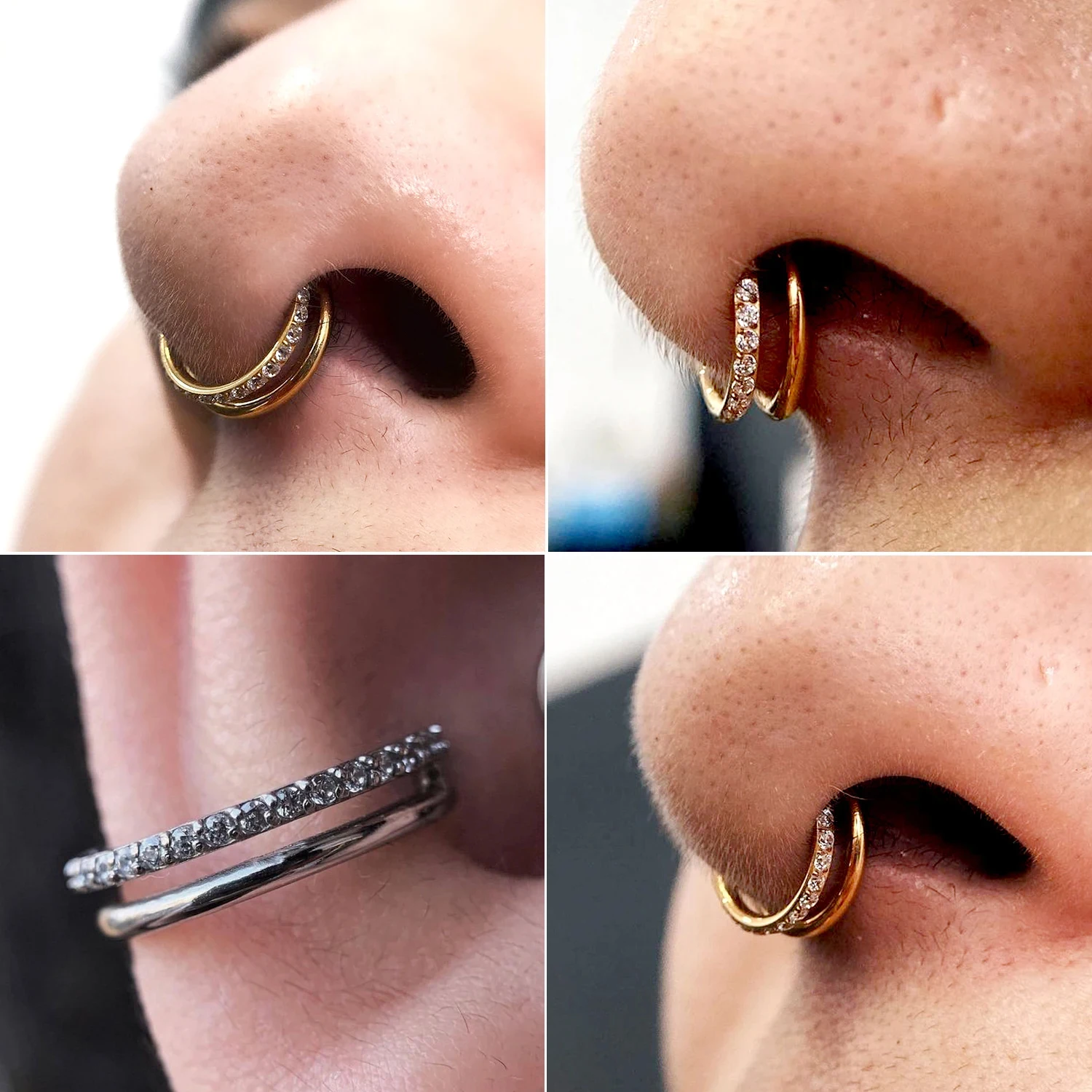 1PC Surgical Steel Inlaid CZ Lip Ring Golden One/Two/Three Row Cross Zirconia Nose Septum Ear Piercing Helix Cartilage Stud