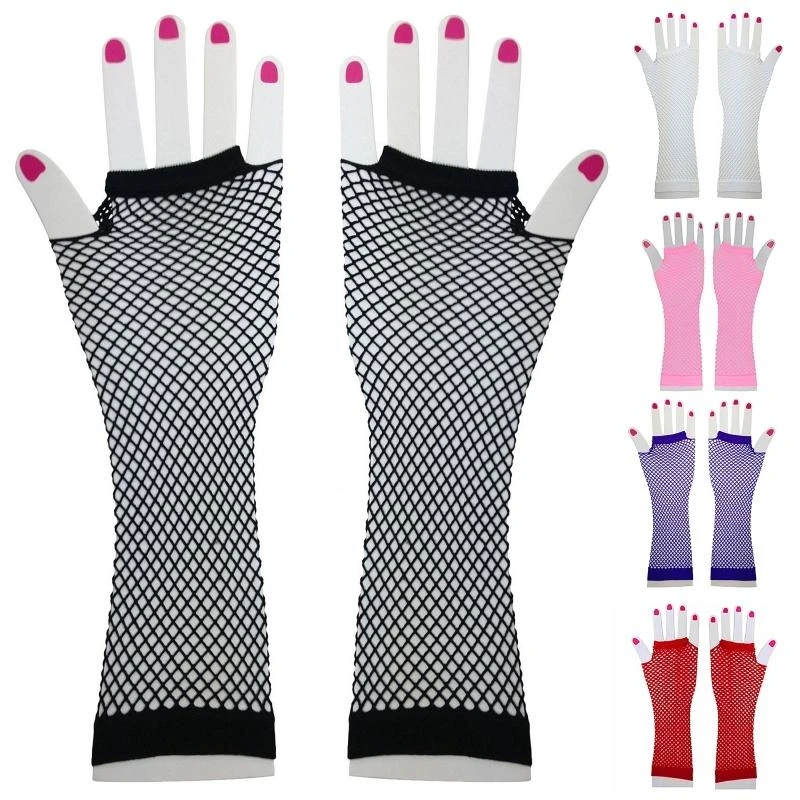 

5ASD Женщины Fancy Dress Glove Gloves 1 пара неоновые цвета короткими рукавами без пальцев сетки перчатки короткие перчатки для