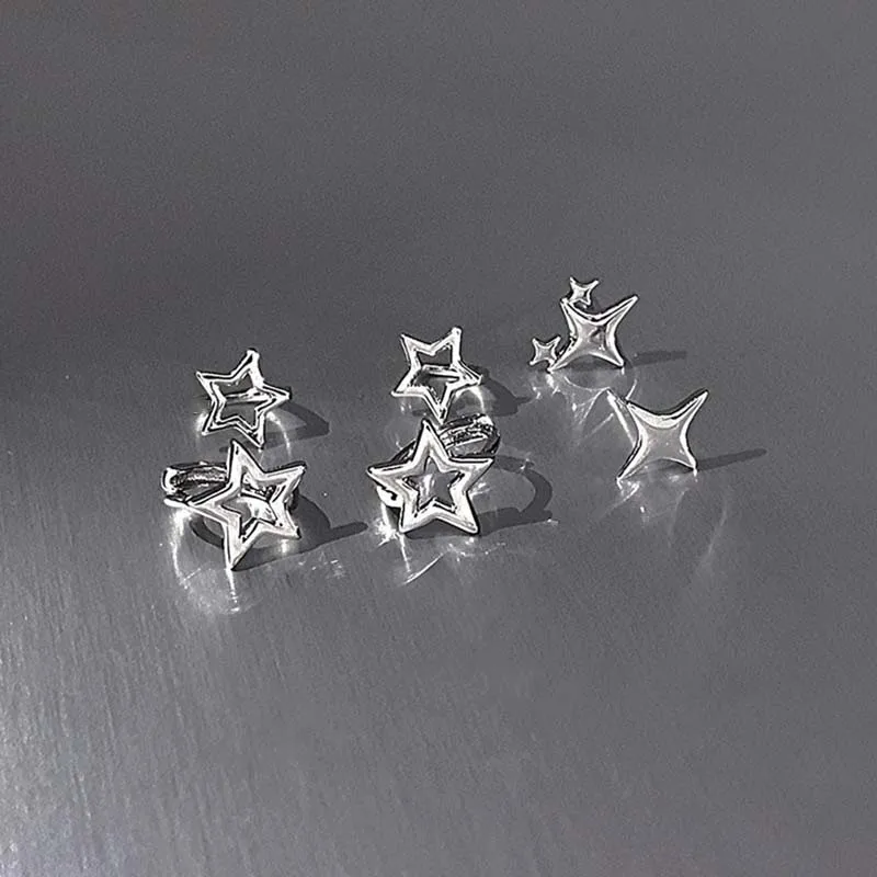 Pendientes de tuerca pentagonales huecos para mujer, estilo Y2K, estrella de asterismo personalizada, hebilla de oreja redonda, accesorios de Metal,