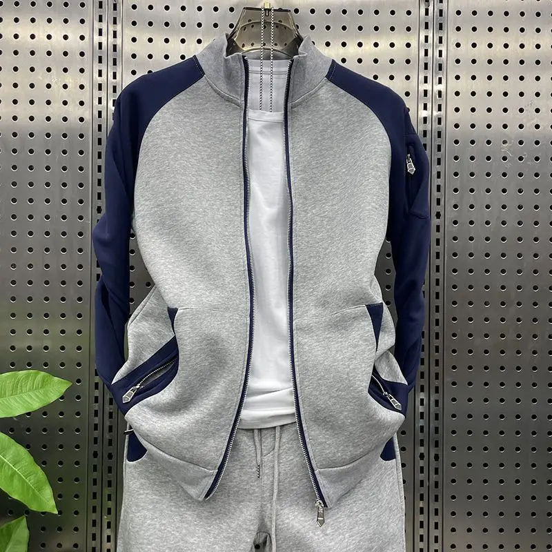 2023 lente nieuwe stijl contrasterende kleur splitsen casual tweedelig trendy sport losse jas joggingbroek pak