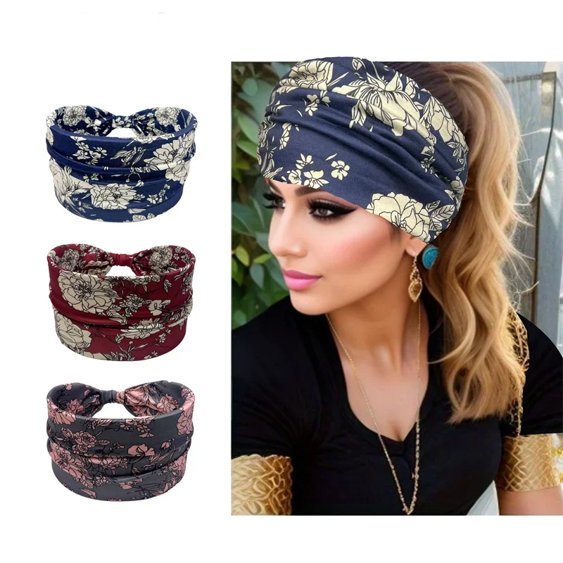 3pcs/6pcs Set Geometric Printed Headband Boho Spring And Summer Headwear Vintage Knotted Hair Accessories For Women