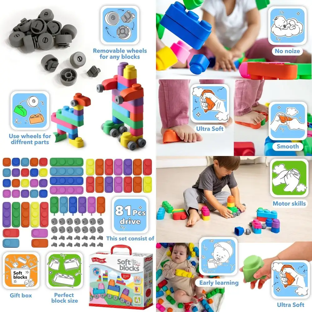 บล็อกตัวต่อสำหรับเด็กเล็ก: ความคิดสร้างสรรค์, ทักษะการเคลื่อนไหว, การเรียนรู้ STEM - ชุด 81 ชิ้น