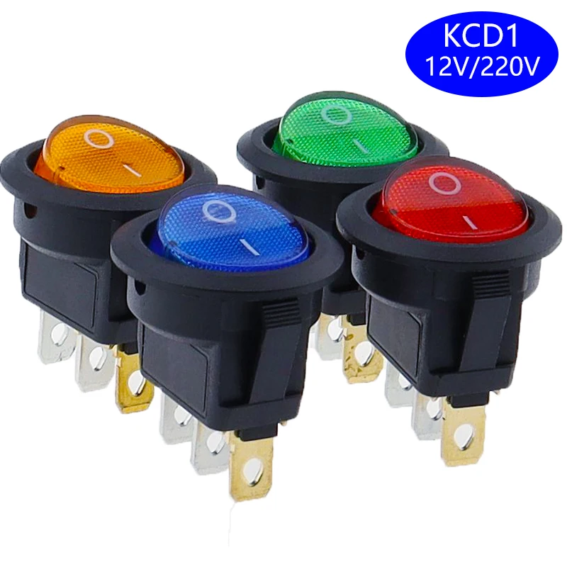 4Pcs 12V/220V Led Switch 16A 12V Light Switch Power Switch Car Button Lights ON/OFF 3pin Round Rocker Switch KCD1