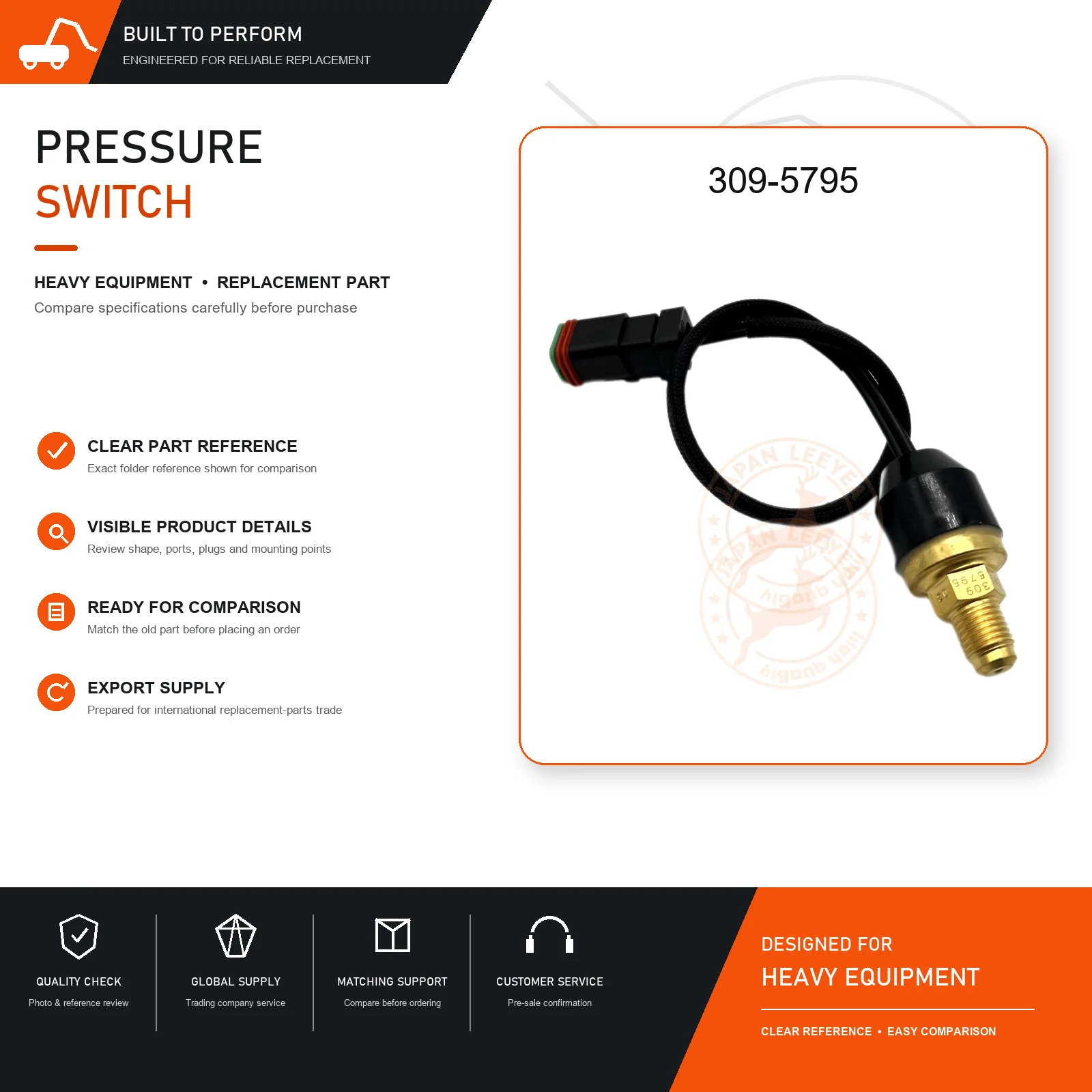 Travel Valve Pressure Switch 309-5795 for 313B 345C 345D 349D 349D2 Excavator Electrical System Replacement Parts