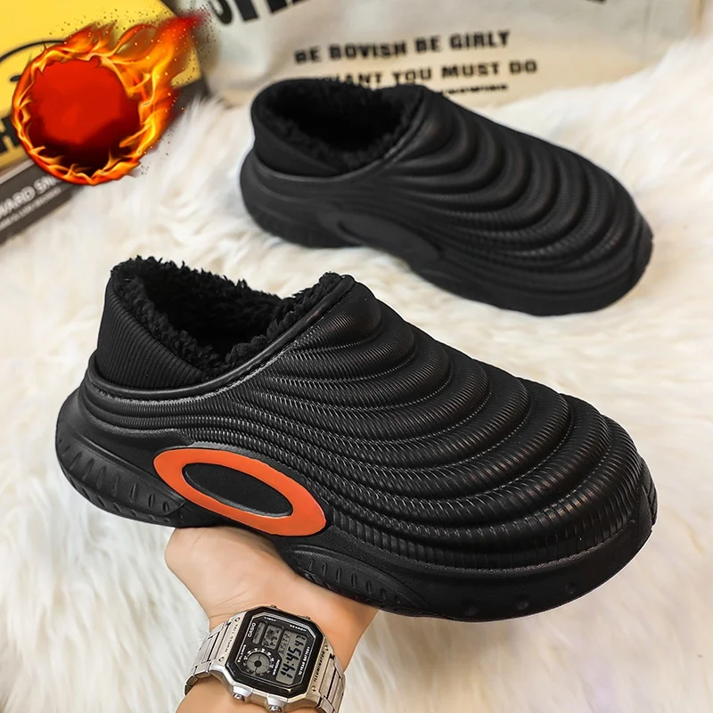

Men's and Women's New Autumn and Winter Home and Outdoor Wear Plush-Lined Warm and Cold-Proof Thickened Closed-Toe Cotton Slippers