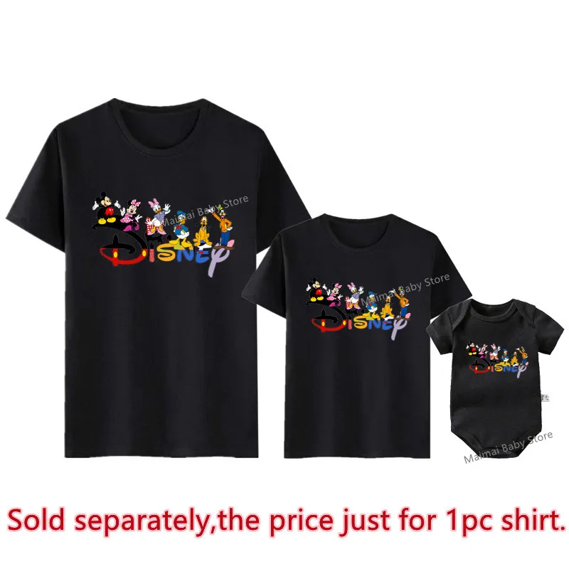 New Family Disney Trip Shirts Funny Mickey Minnie Mouse Print Matching Father Mother Kids Tees Baby Rompers Family Look Outfits