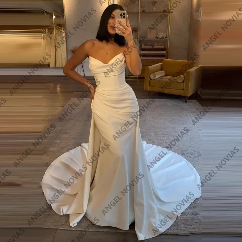 Long Mermaid White Wedding Dresses with Detachable Skirt Lace Up Back Bridal Party Gown Vestidos De Novia Customized