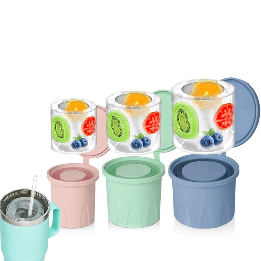Large Ice Cube Tray Silicone Cylinder Ice Cube Molds for 40oz Tumbler Cup Ice Maker Freezer with Lid Ice Drink Cocktail Coffee