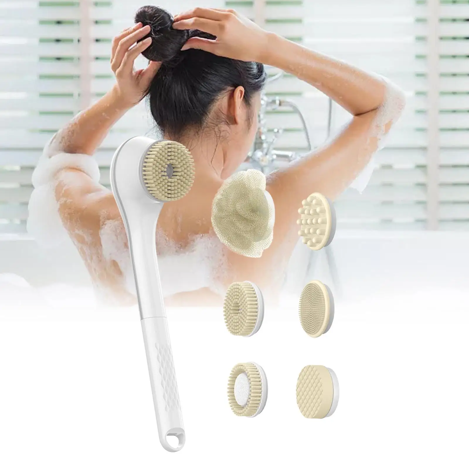 Cepillo de ducha eléctrico, depurador corporal, ajuste de velocidad de 3 niveles, cepillo de limpieza Facial con 6 cabezales de cepillo para diferentes tipos de piel