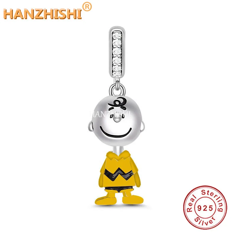 Authentic Real 925 Sterling Silver Cute Cartoon Dog Dangle Charm Bead Fit Original pan Bracelet Bangle Jewelry Birthday Gift