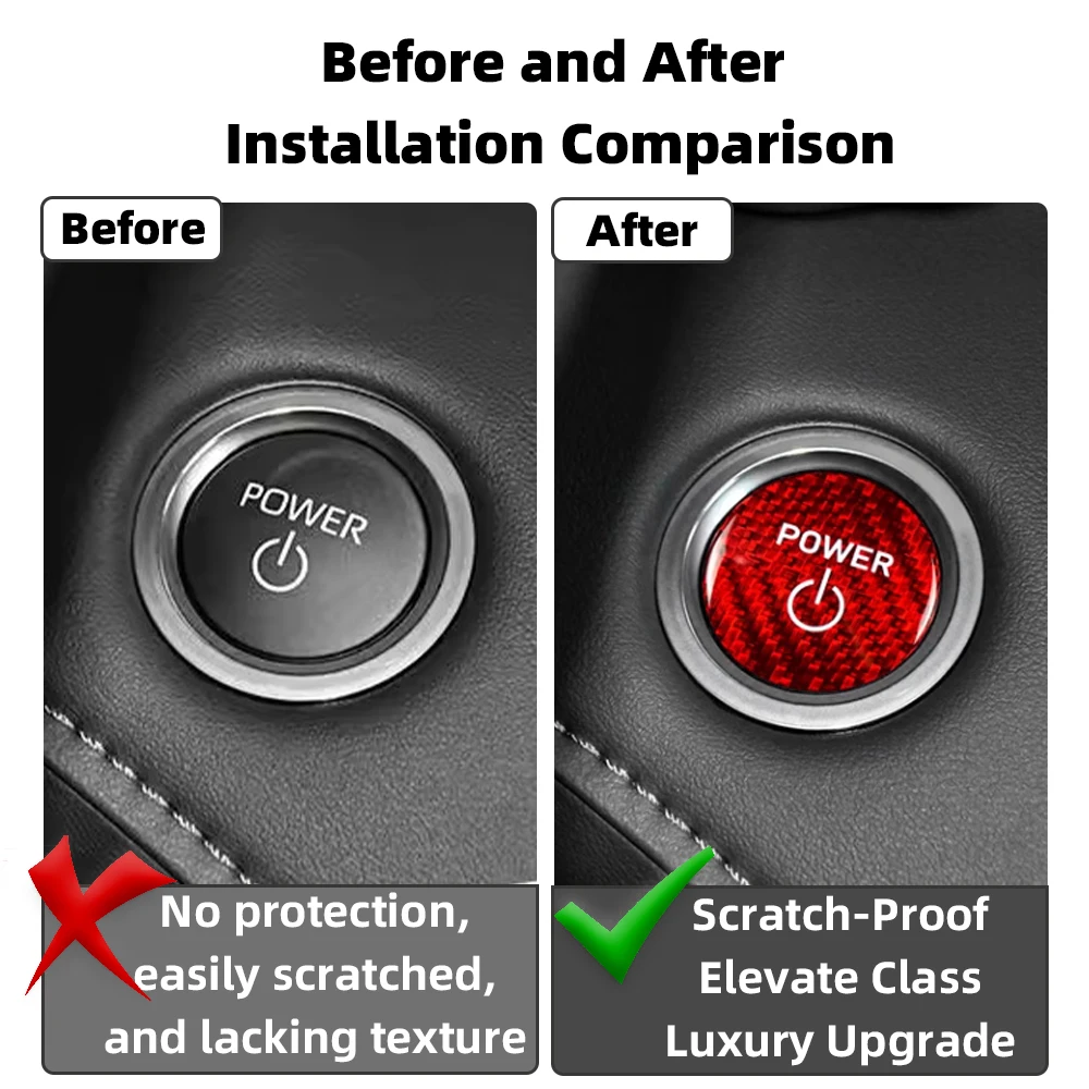 Suitable for Toyota Car One-Touch Start Button Cover, Real Carbon Fiber Hard Stop Switch Decorative Cover Interior Sticker, Prius Crown Kluger Highlander Wildlander Red Accessories