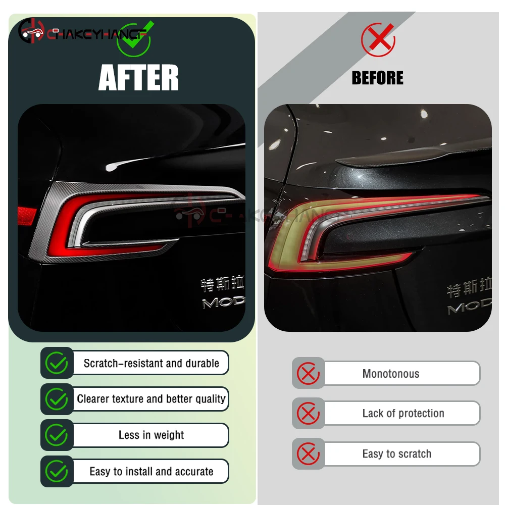 ألياف الكربون الحقيقية الخلفية سيارة الضوء الخلفي غطاء إطاري ملصقات الكسوة اكسسوارات السيارات الخارجية ل 2024 تسلا نموذج جديد 3 هايلاند #2