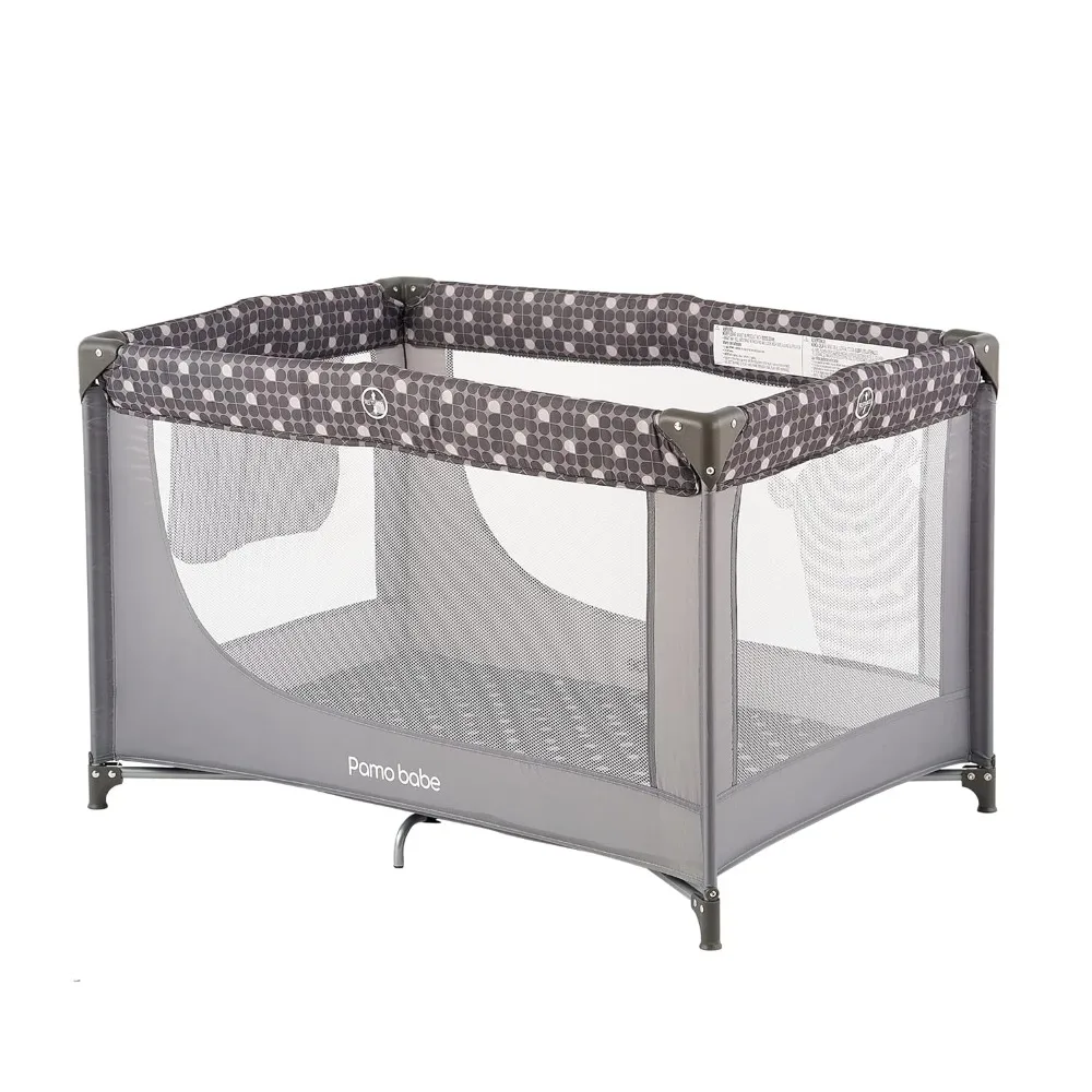 Portable Crib Baby Playpen with Mattress and Carry Bag (Grey)