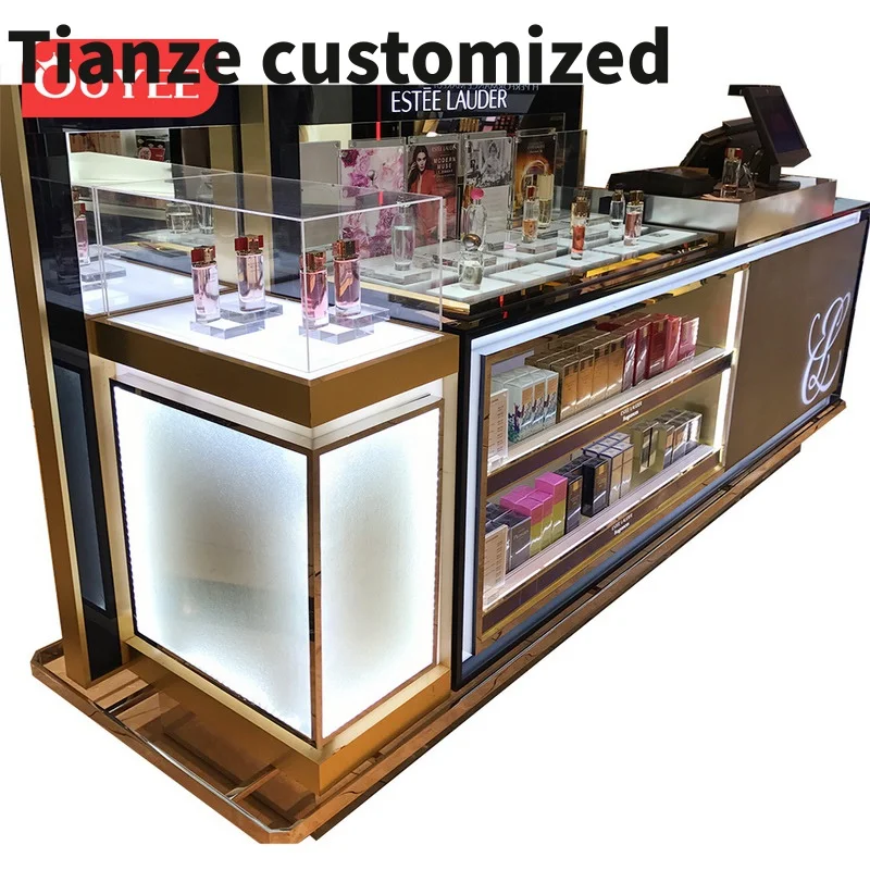 Customized-shop display cosmetic luxury wood cabinet black display store counter interior design store design small cosm